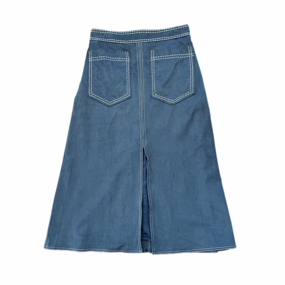 En Saison NEW Blue Contrast Stitch A-Line Denim Western Cowgirl Boho Midi Skirt